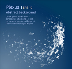 Plexus white on a dark background . Particle point line wide area network