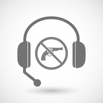 Isolated hands free headphones with  a gun  in a not allowed signal