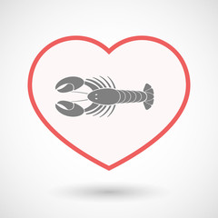 Isolated line art heart with a lobster seafood