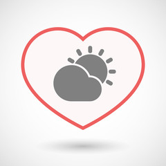 Isolated line art heart with  the Sun shining behind a cloud