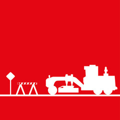 Grader in the workplace. Vector illustration. Red and white view