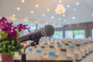 Close up microphone at conference in meeting room. - 142343519