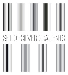 Set of silver gradients. Collection of metal backgrounds.