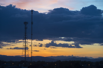 Silhouette phone antenna with sunset