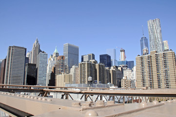 Obraz premium Panoramic view of Manhattan skyline from Brooklyn Bridge, New York City