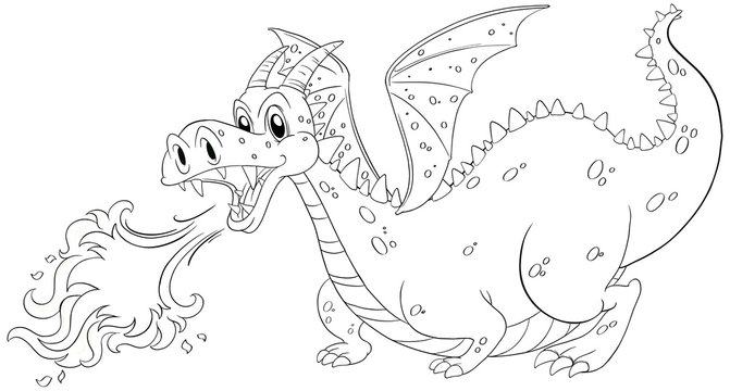 Animal doodle outline for dragon blowing fire