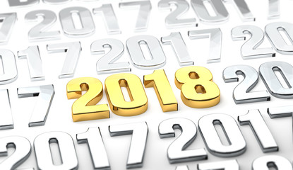 golden 2018 new year 3d rendering letters