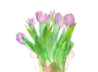 Greeting card with blooming tulip flowers