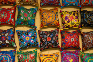 Colorful handmade uzbek cushions