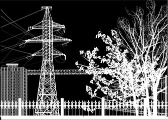 white electric tower in city landscape