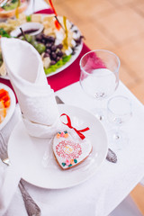 Beautiful table set for some festive event, party or wedding reception