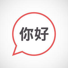 Isolated comic balloon with  the text Hello in the Chinese language
