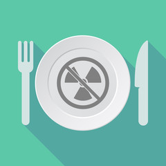 Long shadow tableware with  a radioactivity sign  in a not allowed signal