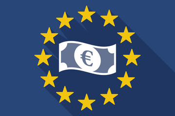 Long shadow EU flag with  an euro bank note