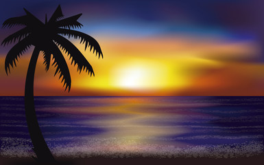 Evening tropical sea, vector illustration