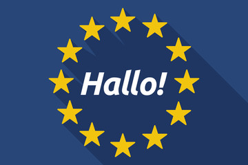 Long shadow EU flag with  the text Hello! in the German language
