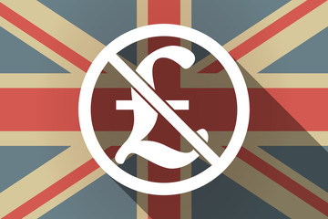 Long shadow UK flag with  a pound sign  in a not allowed signal © jpgon