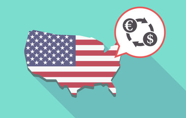 Long shadow USA map with  an euro dollar exchange sign
