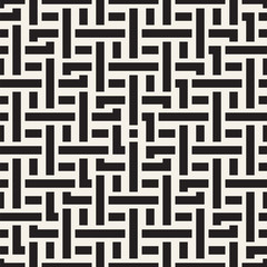 Interlacing Lines Maze Lattice. Ethnic Monochrome Texture. Vector Seamless Black and White Pattern