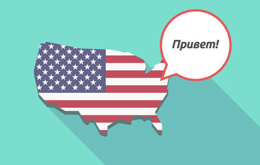 Long shadow USA map with  the text Hello in the Russian language