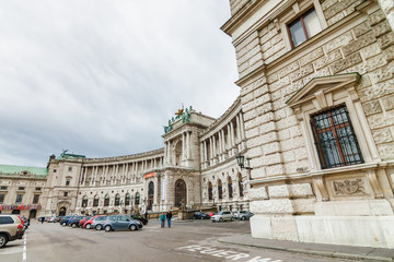 Fototapeta na wymiar Cloudy view of Hofburg palace, Heldenplatz, Vienna, Austria.