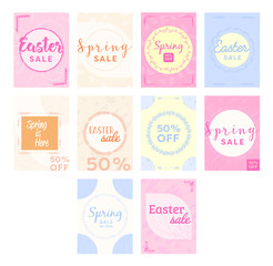 Vector icon set of greeting cards with easter and spring messages