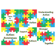 Vector icon set for jigsaw puzzle and autism awareness messages