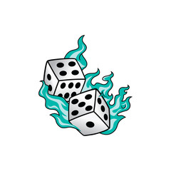 flaming on fire burning white dice risk taker gamble vector art - 142351167
