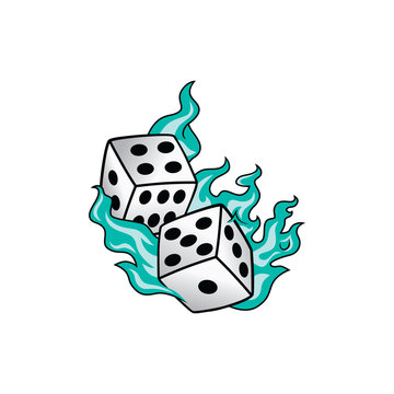 flaming on fire burning white dice risk taker gamble vector art