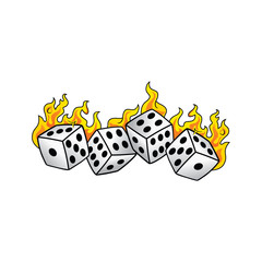 flaming on fire burning white dice risk taker gamble vector art - 142351329