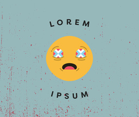 Card with cross eyes emoji and text lorem ipsum