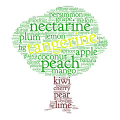Tangerine. Word cloud in shape of tree, white background. Fruit.