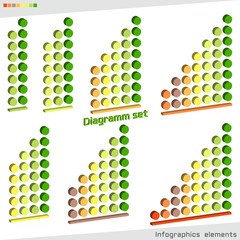 Set of left-sided isometric diagram with levels volumetric circles. 3D graphics templates. Colorful infographics elements. Vector