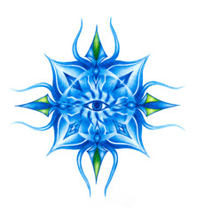 ornamental mandala on white paper background. Third Eye Chakra.