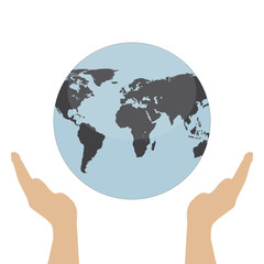 hands holding globe earth web black icon. save earth concept vector illustration