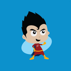 Adorable and amazing cartoon superhero in classic pose