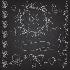 Wedding elements vector painted with chalk