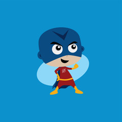 Adorable and amazing cartoon superhero in classic pose