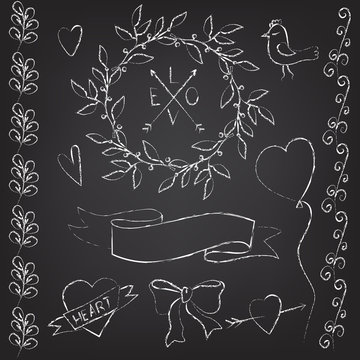 Wedding elements vector painted with chalk