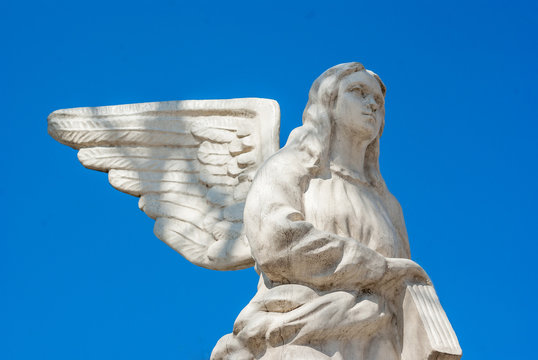 Angel statue Marble, Catholic Church, blue background