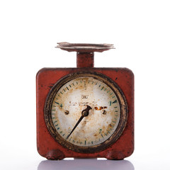 scale, vintage, old, kitchen, isolated, food, white, antique, weight, retro, balance, objects, metallic, instrument, measurement, green, background, style, tools, metal, ancient, industry, market, iro