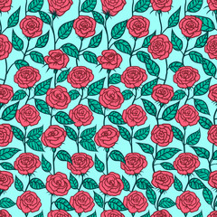 Fototapeta na wymiar Seamless pattern with roses boho style. Sketch line art