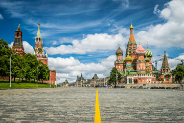 Kremlin, St. Basil Cathedral from Vasilevsky Descent in Moscow © AlexBr