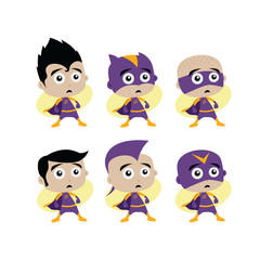 Adorable and amazing cartoon superhero in classic pose set
