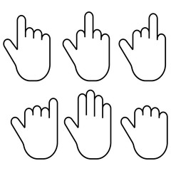 Set gestures of the fingers of the hand palm, vector set of icons pointer finger gesture