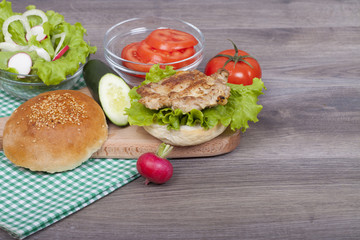 Delicious homemade burger with chicken
