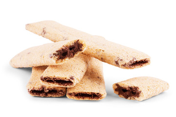 Wafers with chocolate on a white background