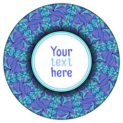 Round ethnic frame with a boho pattern and place for text. Vector element for greeting cards, invitation cards and your design