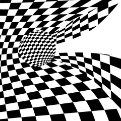 background with a distorted checkerboard and ball