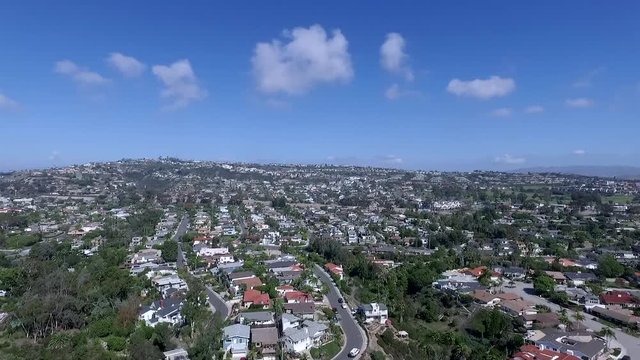 Panoramic view from drone of Pacific Ocean and San Juan Capistrano beach. Fly over beach city with spectacular view of Pacific Ocean